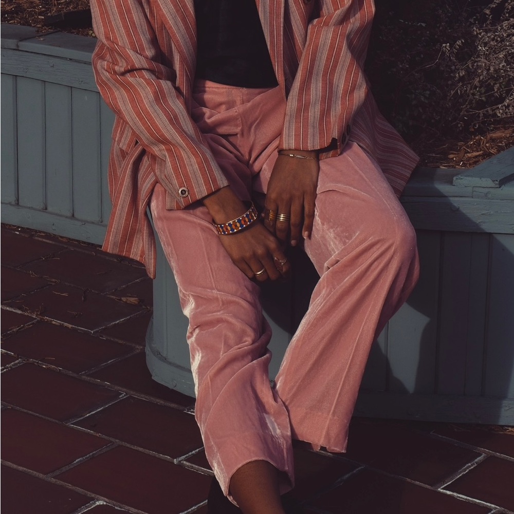 J Crew Pink velvet tapered leg pants